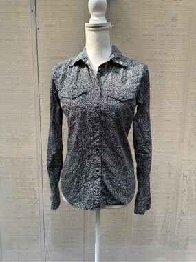 Ralph Lauren Black & White Printed Snap Front Cowgirl Shirt